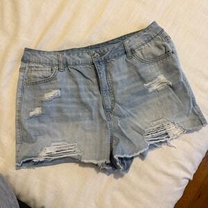 BLUE SPICE Women High Waist Distressed Denim Shorts‎ Light Wash Size 17